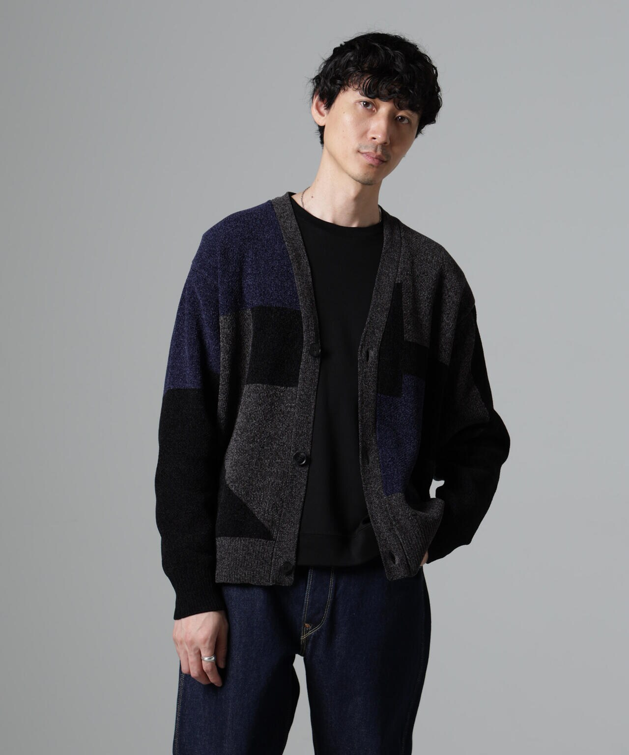 モールヤーンカラーブロッキングカーディガン 6684222250
