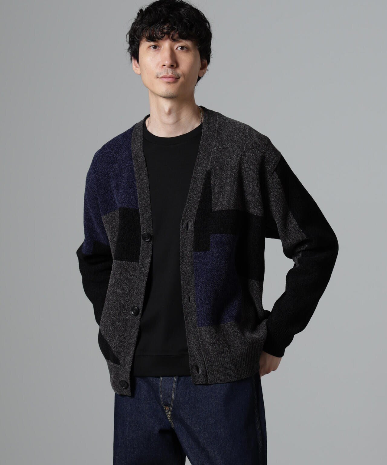 モールヤーンカラーブロッキングカーディガン 6684222250