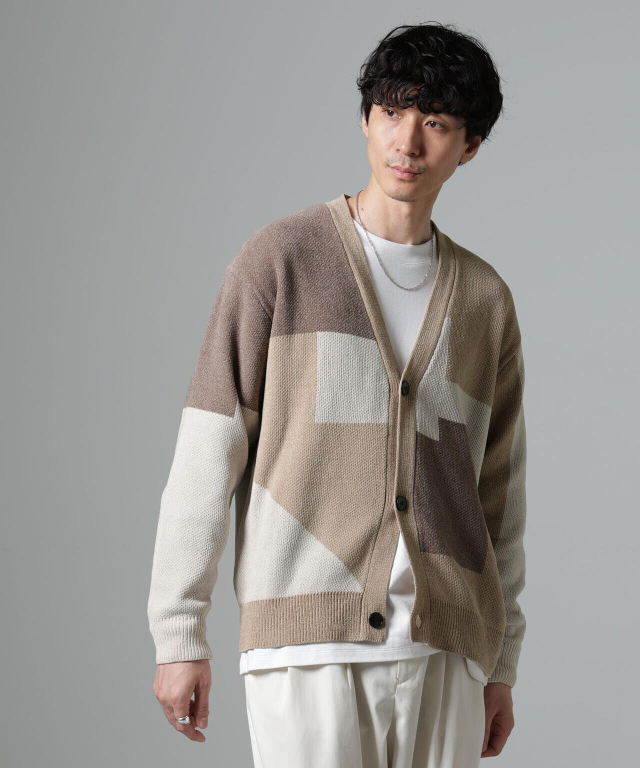 モールヤーンカラーブロッキングカーディガン 6684222250