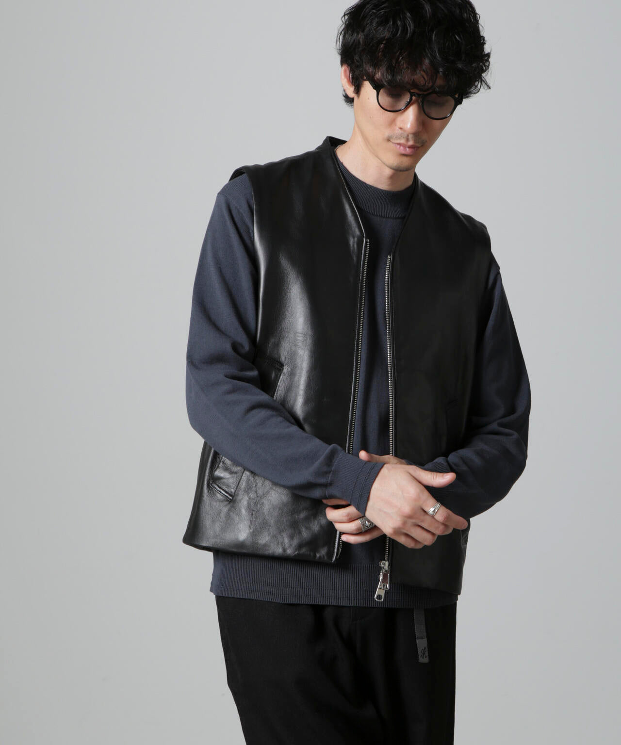 Lamb nappa ジップレザージレ 6684225202