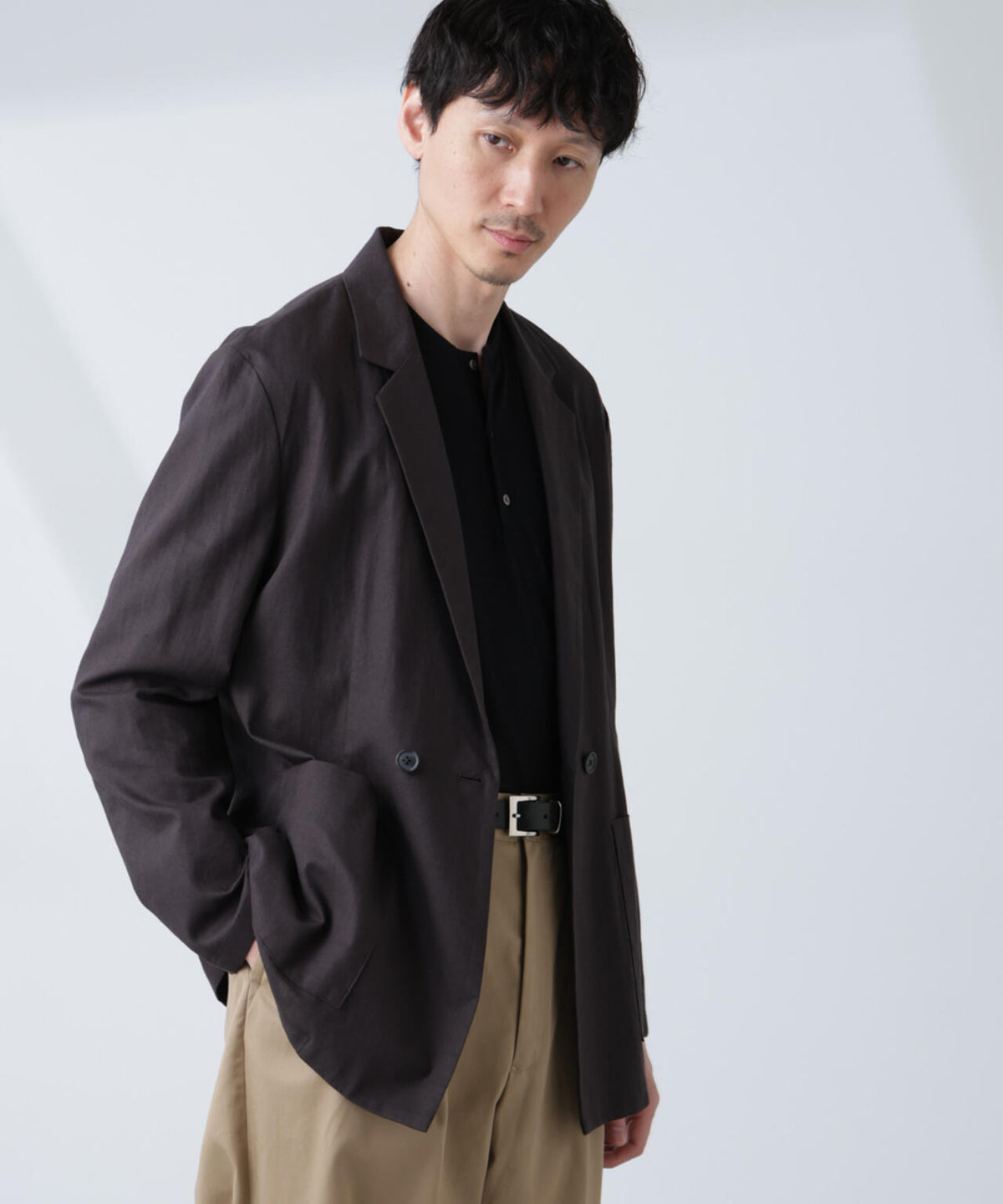 「BELGIUM LINEN FABRICS」リネンコットンダブルジャケット(セットアップ可) 6685116205