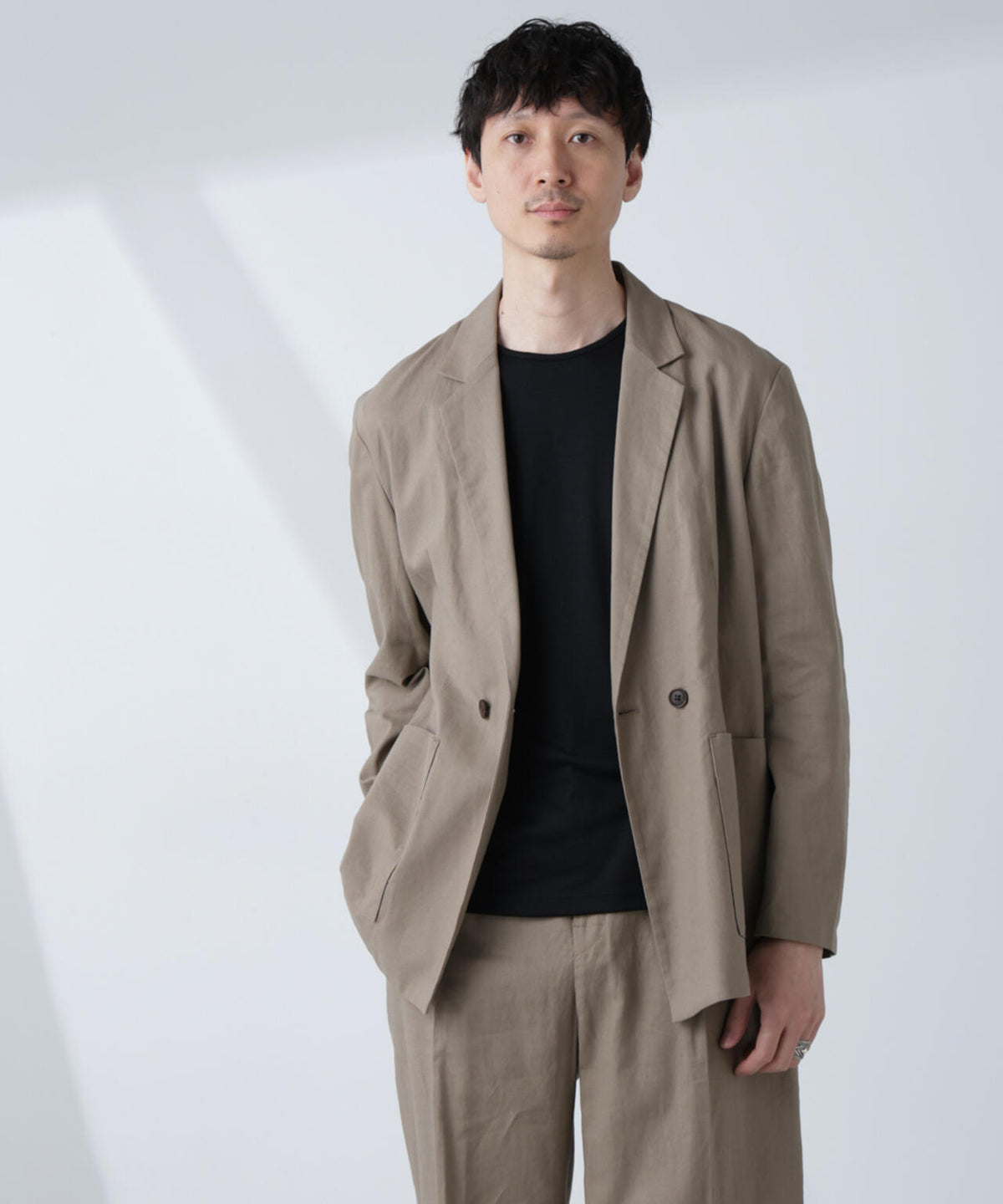 「BELGIUM LINEN FABRICS」リネンコットンダブルジャケット(セットアップ可) 6685116205
