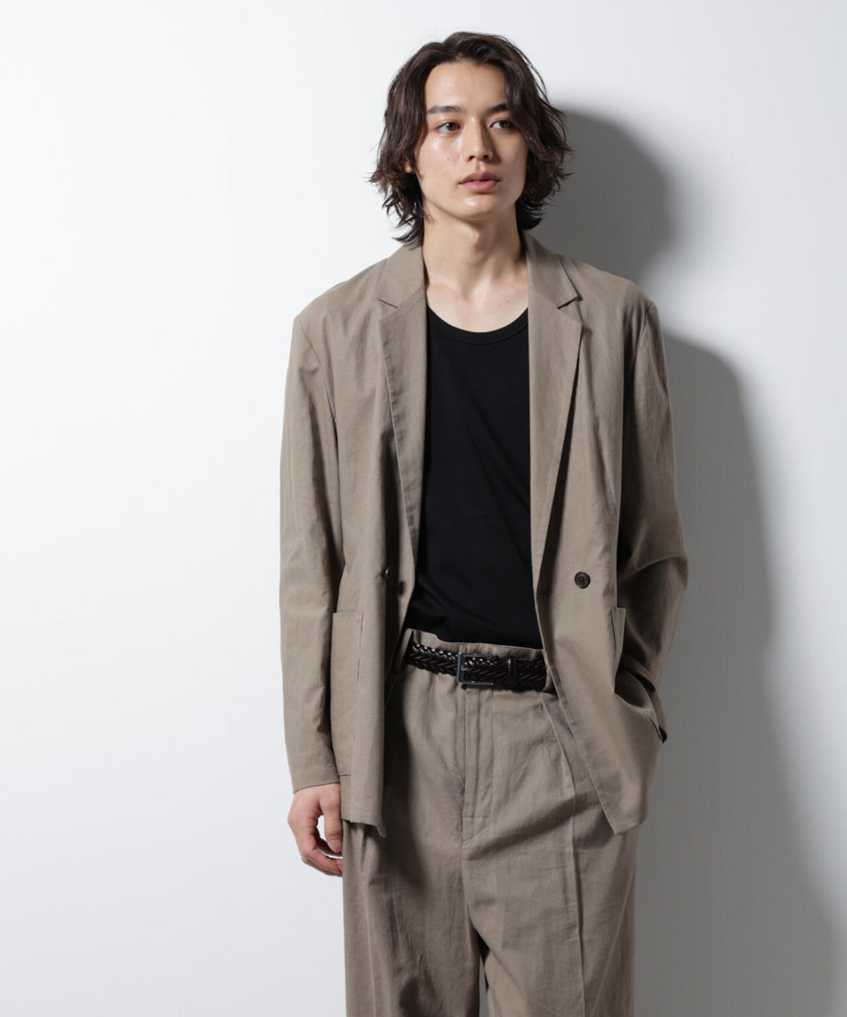 「BELGIUM LINEN FABRICS」リネンコットンダブルジャケット(セットアップ可) 6685116205