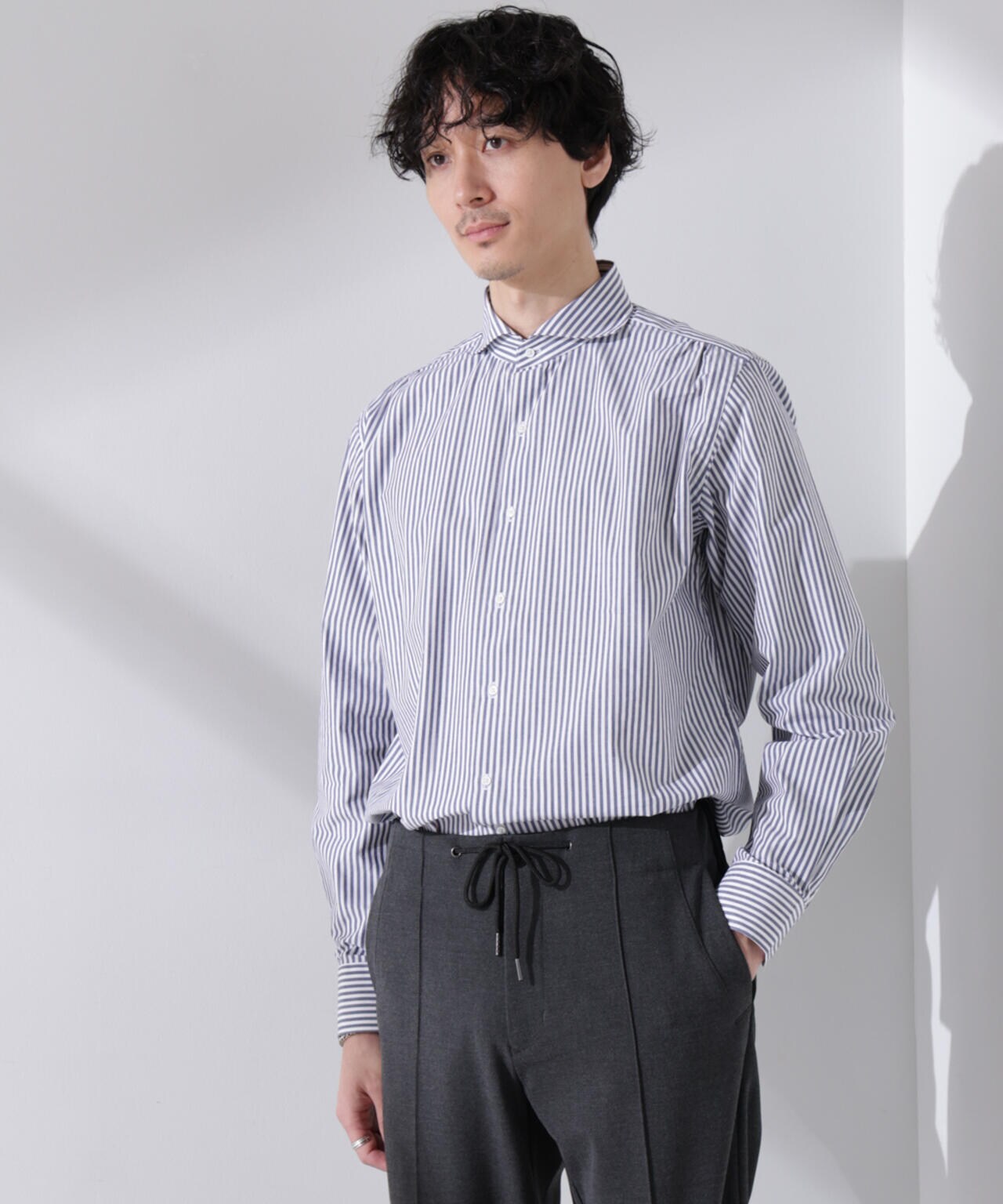 「N shirt」Anti Soaked(R) 汗染み防止ホリゾンタルカラーシャツ長袖 6685120202