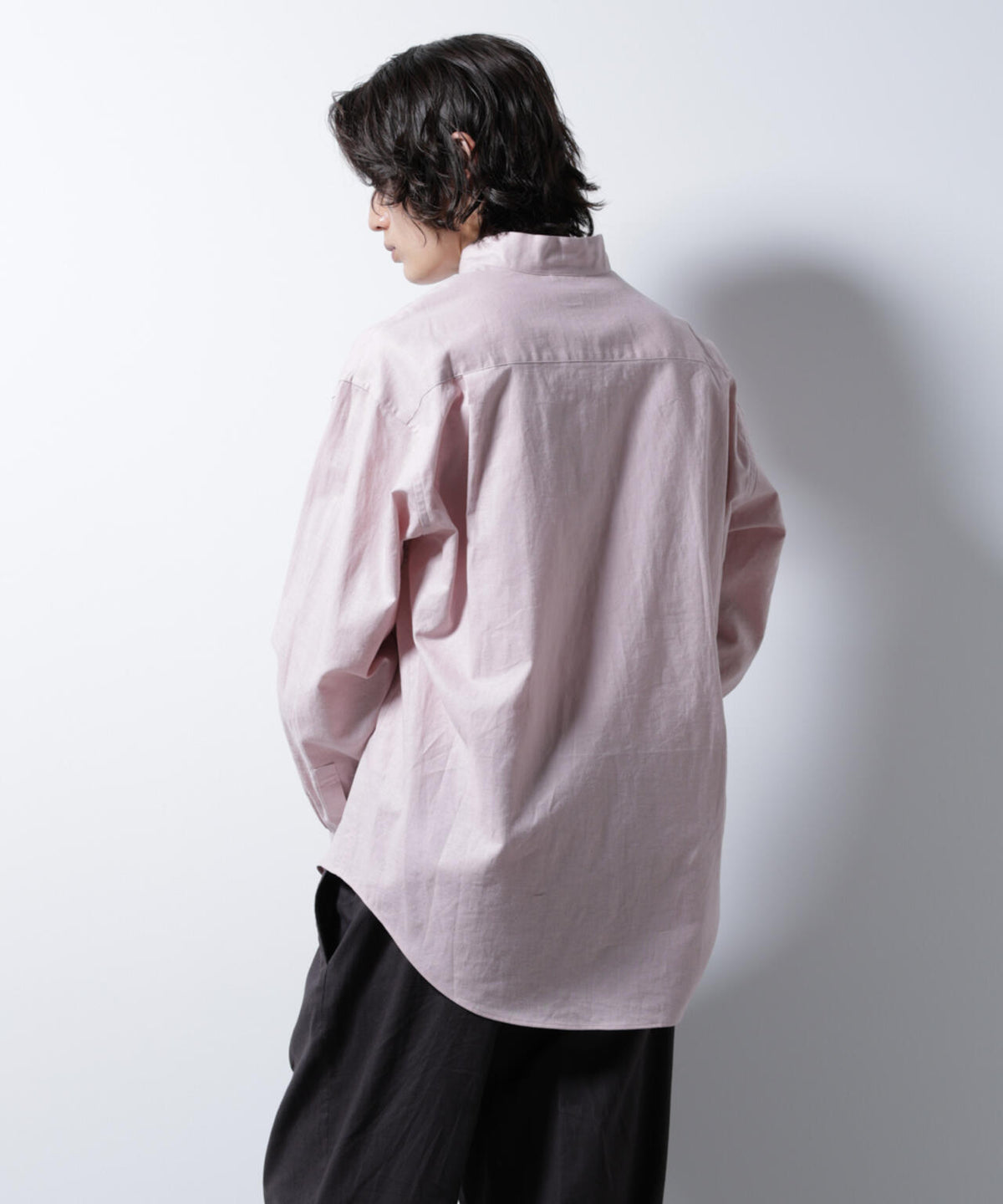 「BELGIUM LINEN FABRICS」リネンコットンスタンドカラーシャツ 6685120219