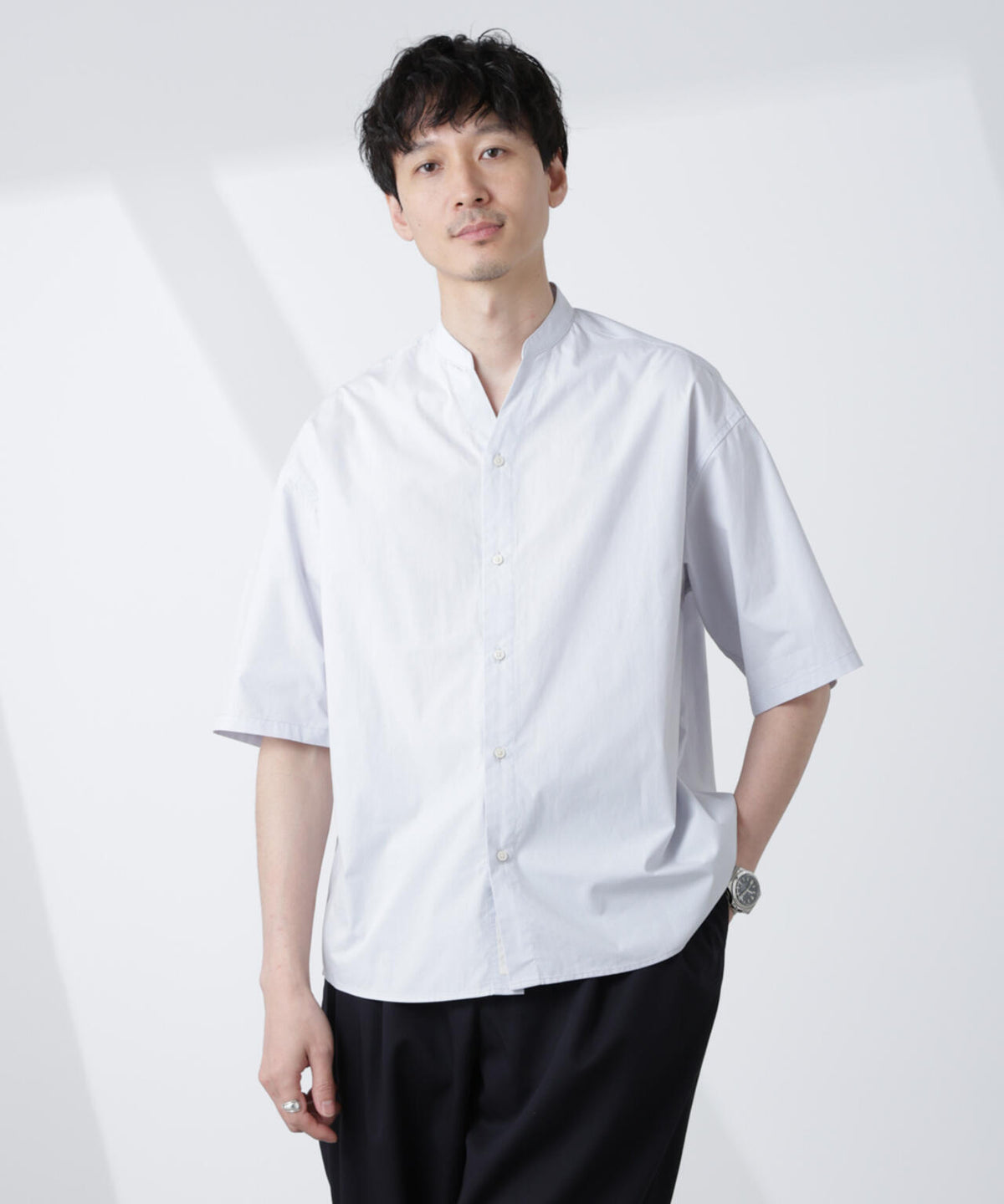「大人のワイドシャツ」バンドカラー 半袖 6685121223