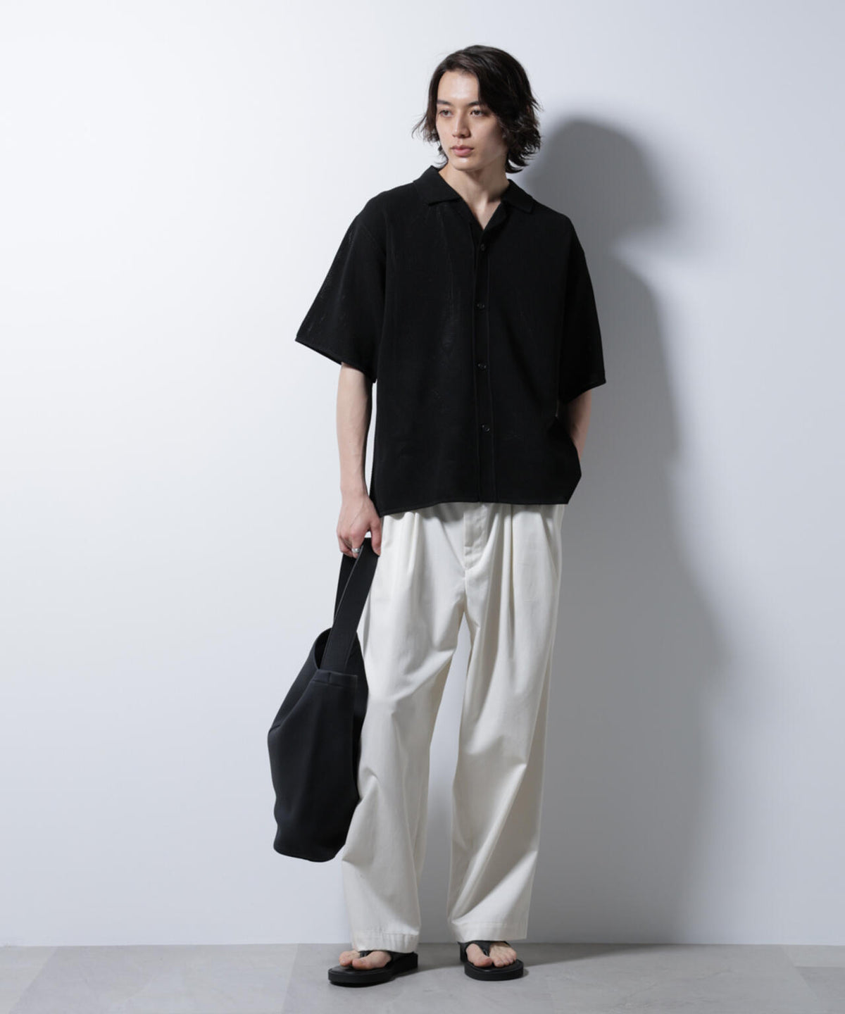 スポンディッシュ メッシュオープンカラーニットシャツ 6685122218