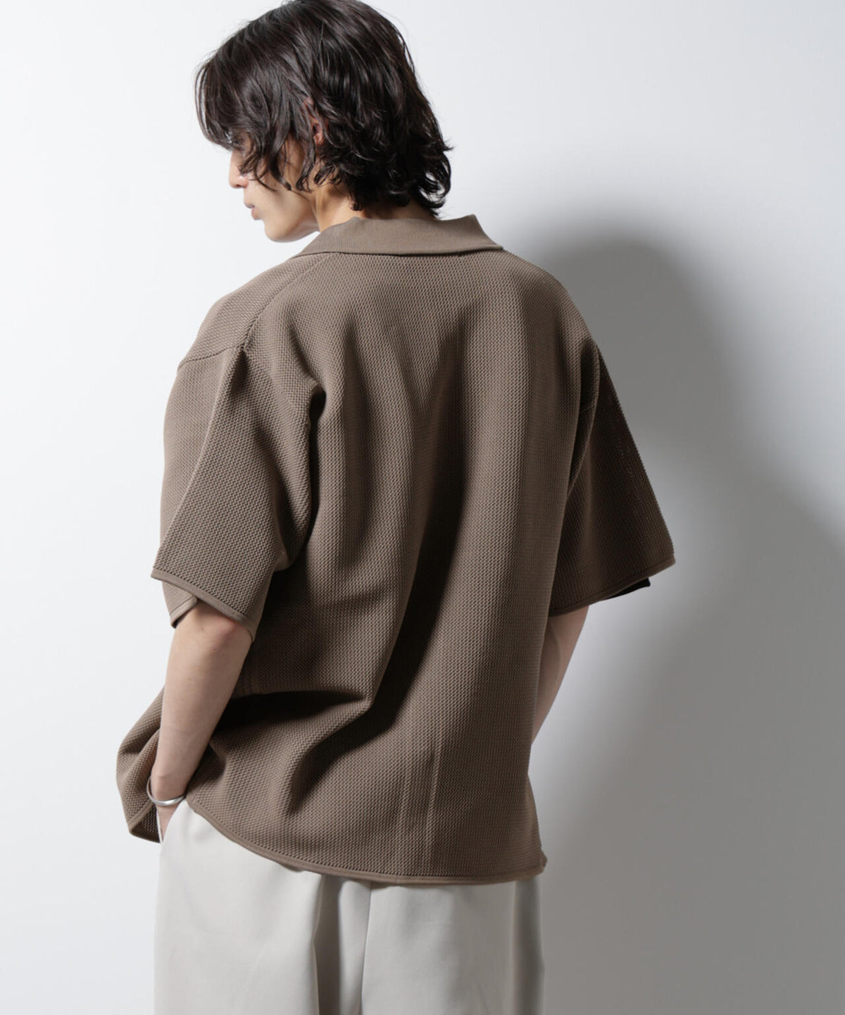 スポンディッシュ メッシュオープンカラーニットシャツ 6685122218