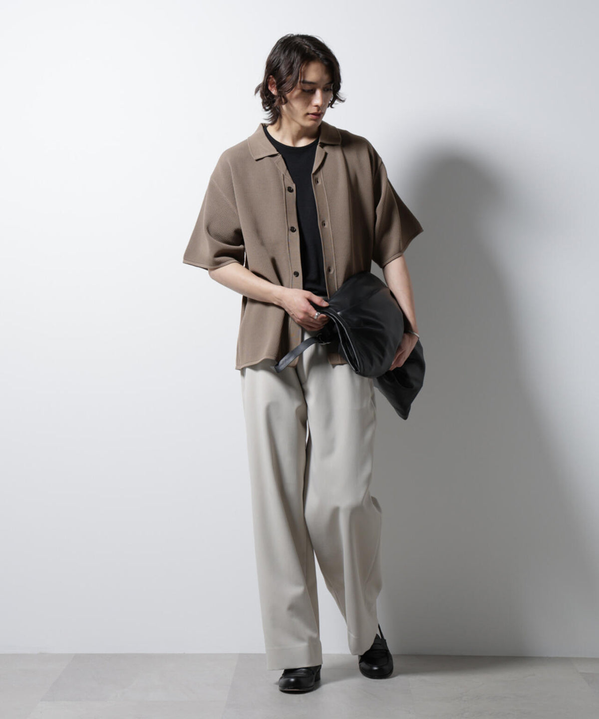 スポンディッシュ メッシュオープンカラーニットシャツ 6685122218