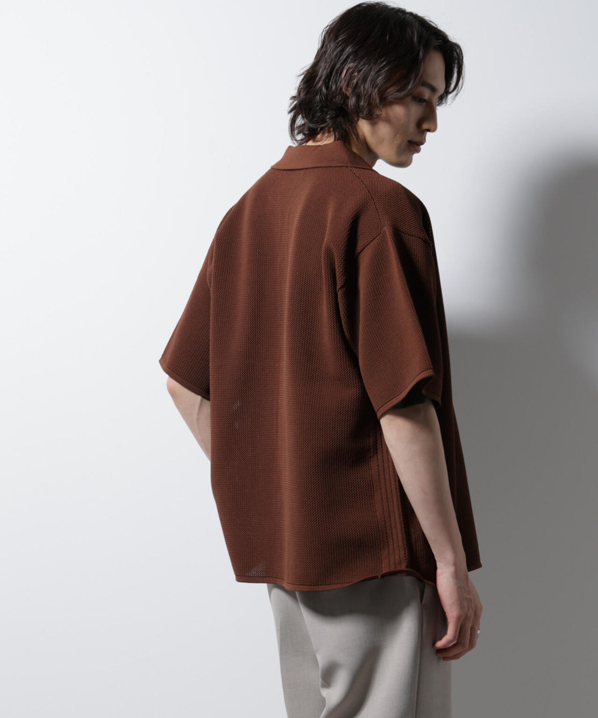 スポンディッシュ メッシュオープンカラーニットシャツ 6685122218