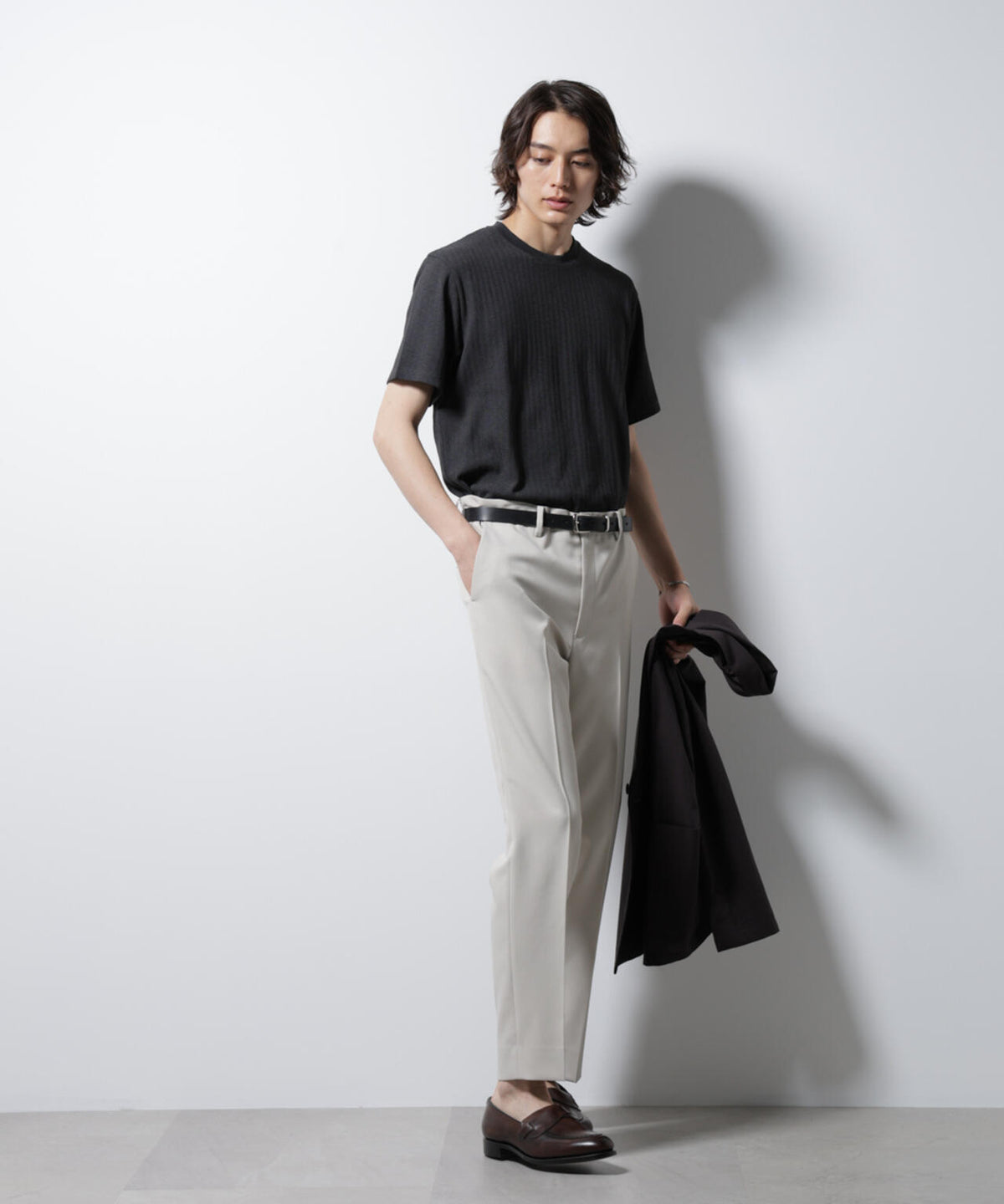 「Damerino」ヘリンボンクルーネックTシャツ/防シワ・吸水速乾・UVカット 6685124245