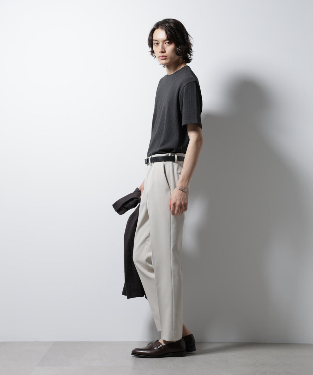 「Damerino」ヘリンボンクルーネックTシャツ/防シワ・吸水速乾・UVカット 6685124245