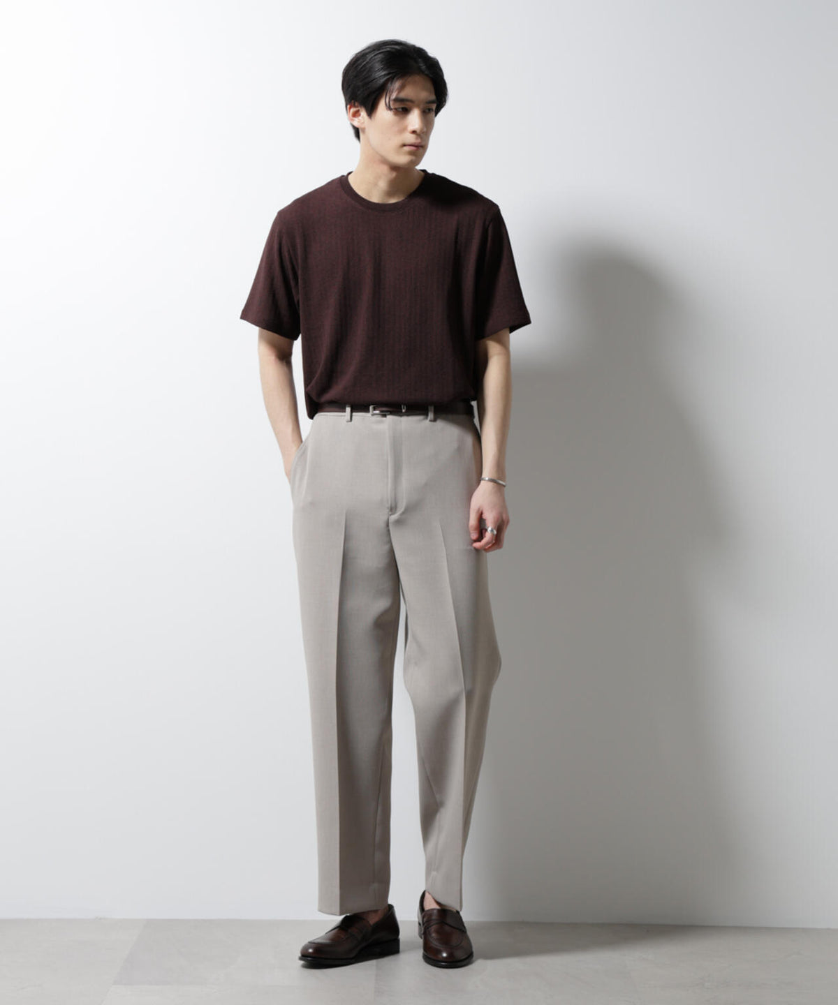「Damerino」ヘリンボンクルーネックTシャツ/防シワ・吸水速乾・UVカット 6685124245