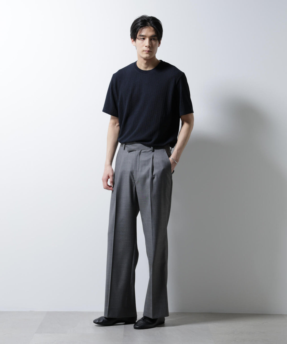 「Damerino」ヘリンボンクルーネックTシャツ/防シワ・吸水速乾・UVカット 6685124245