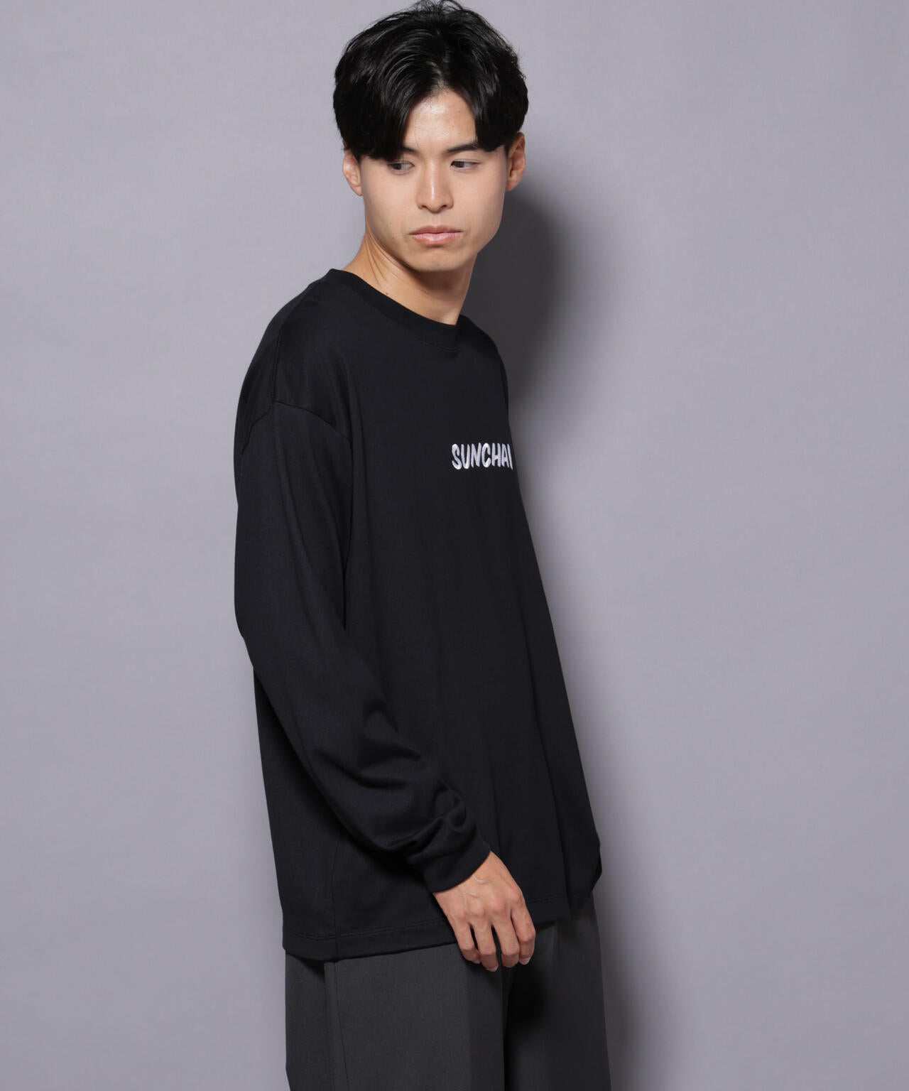 Anti Soaked(R)×SUNCHAI ロゴ刺繍 汗染み防止 Tシャツ長袖 6685223211