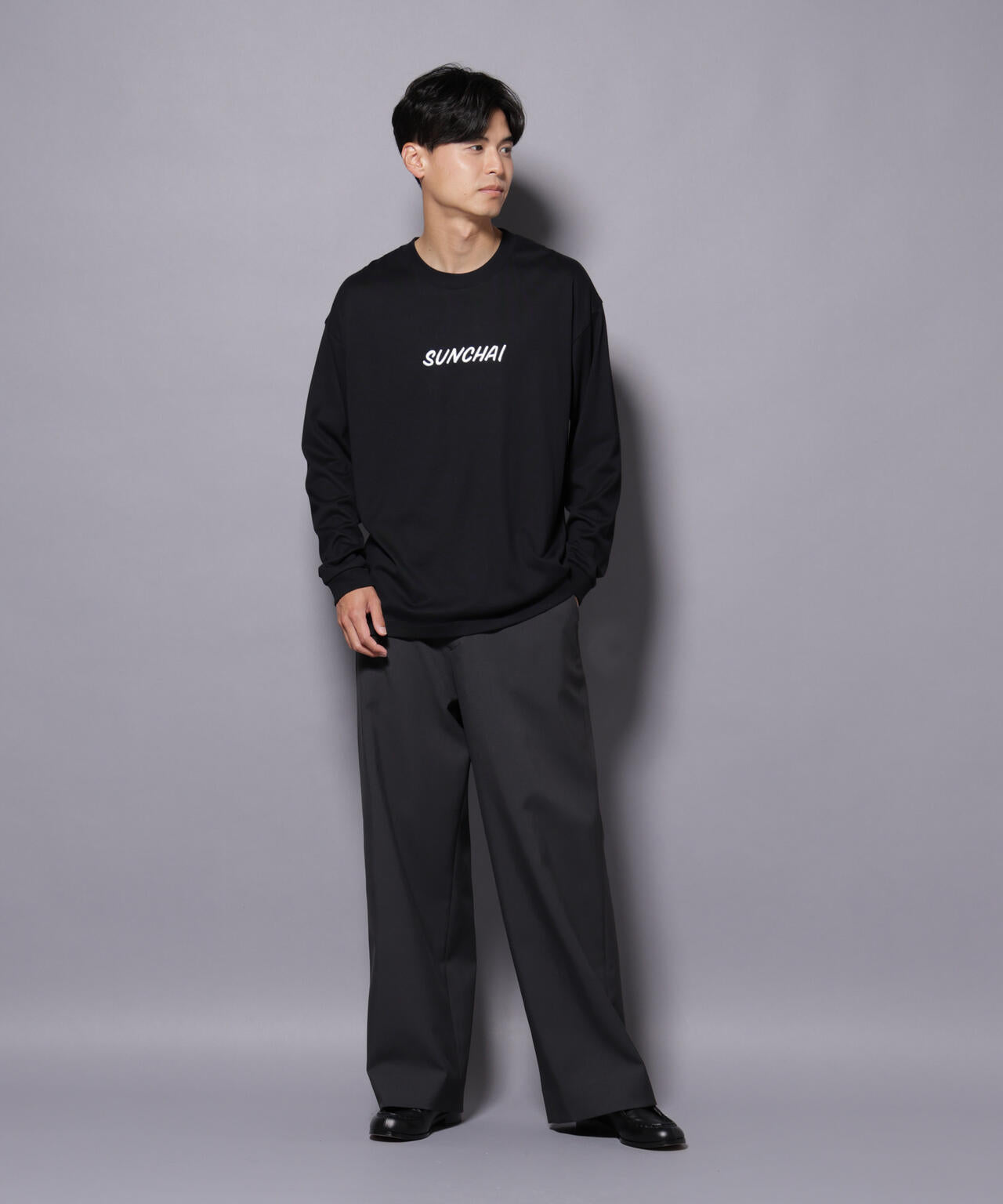 Anti Soaked(R)×SUNCHAI ロゴ刺繍 汗染み防止 Tシャツ長袖 6685223211