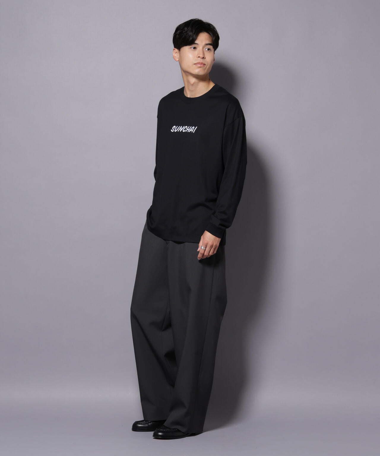 Anti Soaked(R)×SUNCHAI ロゴ刺繍 汗染み防止 Tシャツ長袖 6685223211