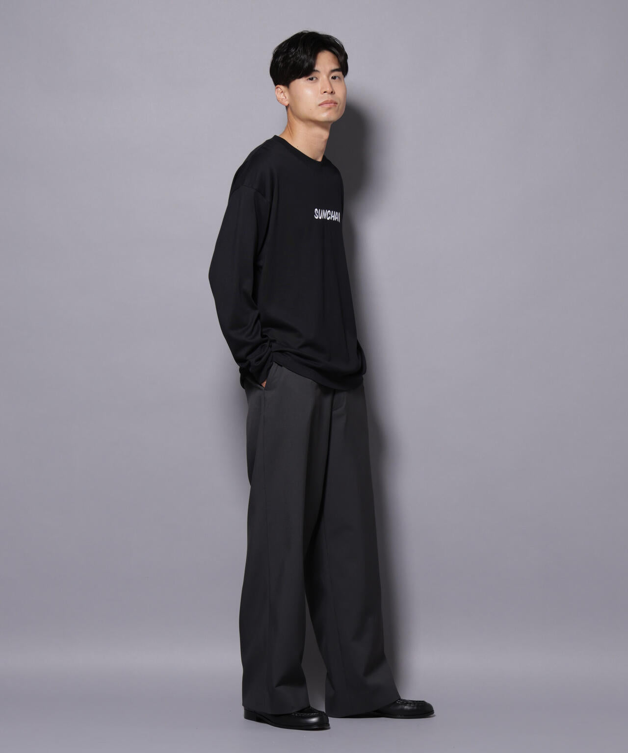 Anti Soaked(R)×SUNCHAI ロゴ刺繍 汗染み防止 Tシャツ長袖 6685223211