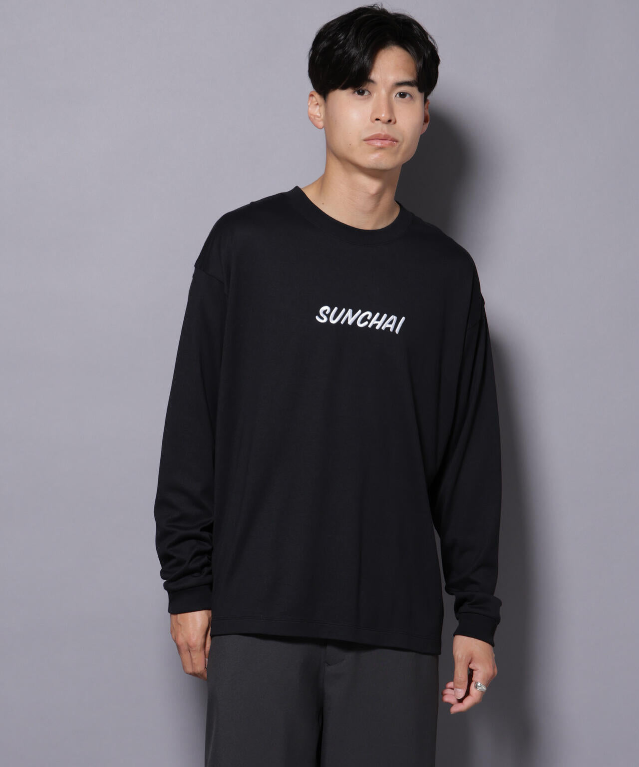 Anti Soaked(R)×SUNCHAI ロゴ刺繍 汗染み防止 Tシャツ長袖 6685223211