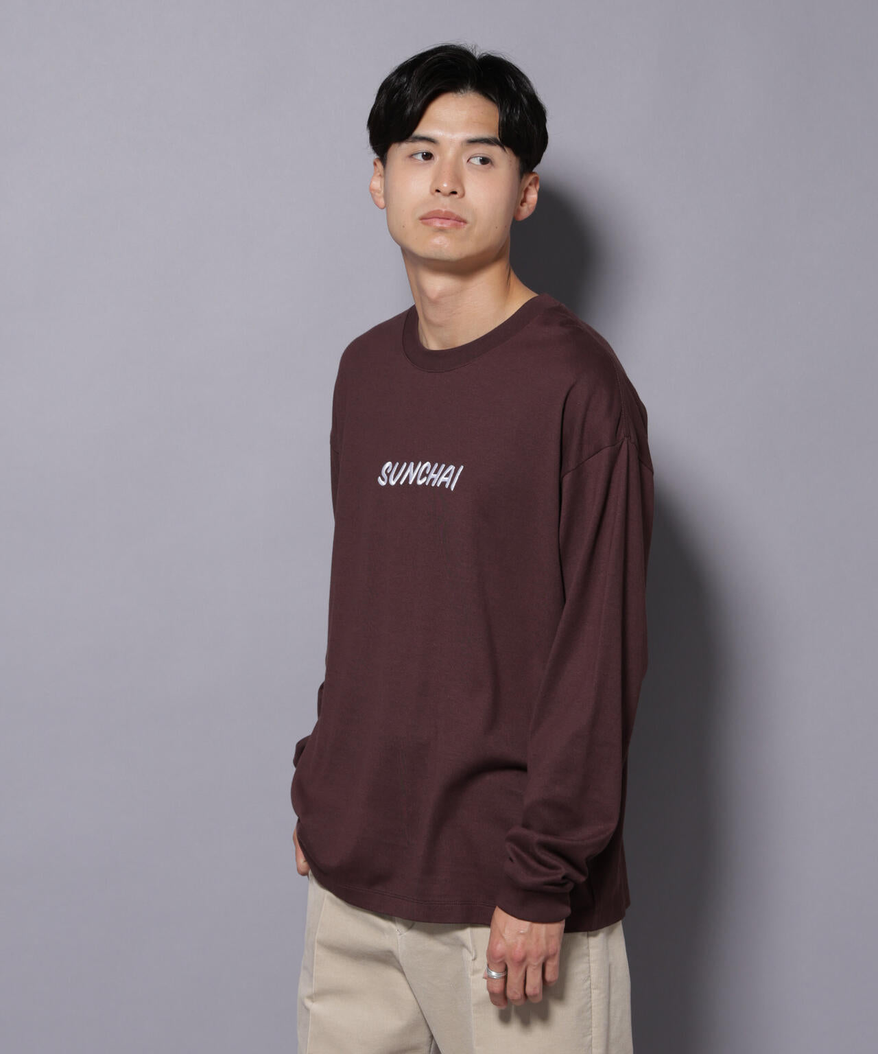 Anti Soaked(R)×SUNCHAI ロゴ刺繍 汗染み防止 Tシャツ長袖 6685223211