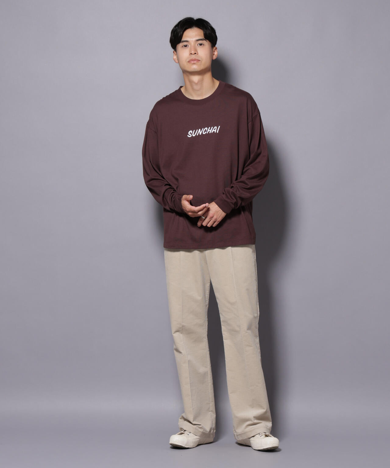 Anti Soaked(R)×SUNCHAI ロゴ刺繍 汗染み防止 Tシャツ長袖 6685223211