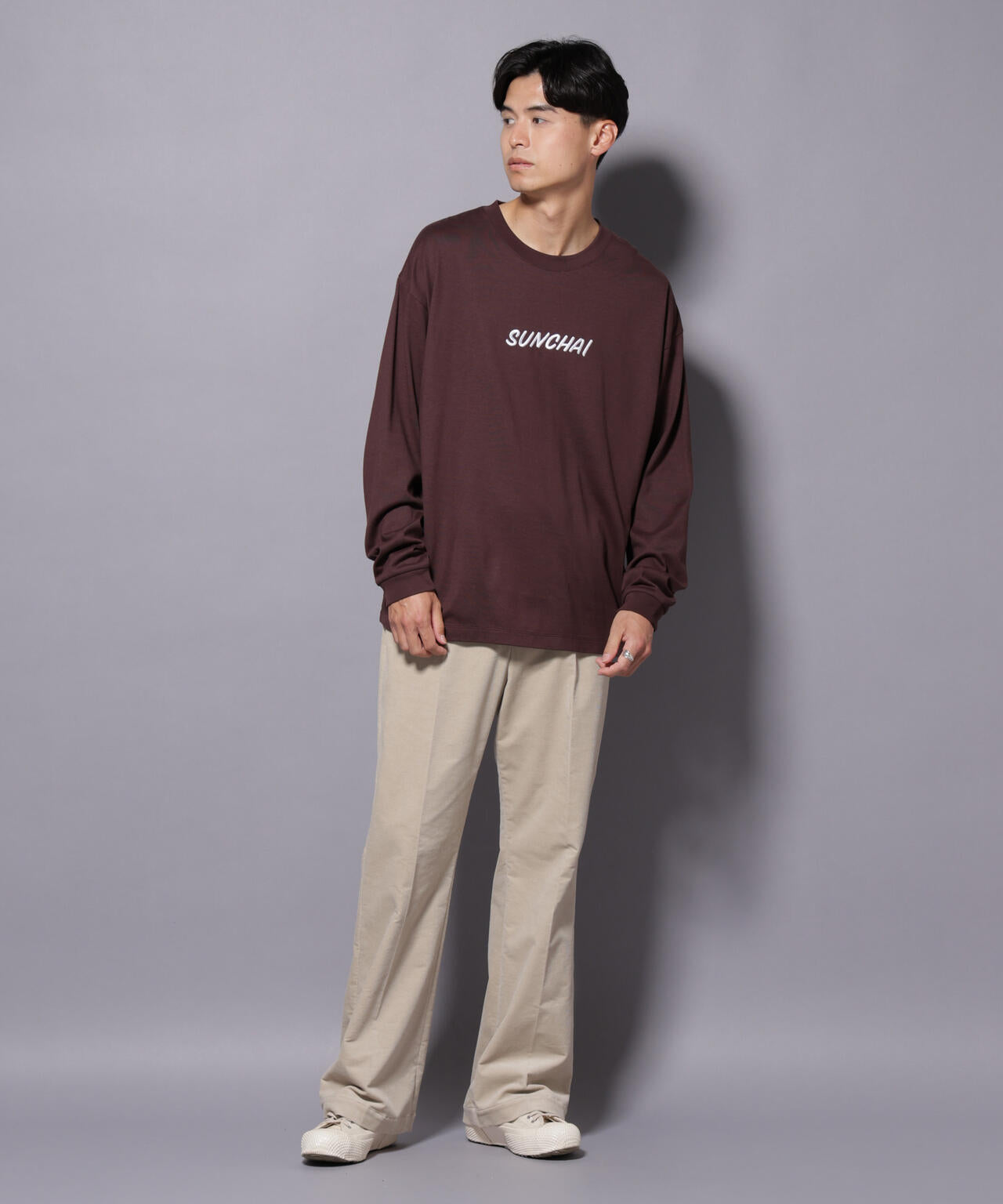 Anti Soaked(R)×SUNCHAI ロゴ刺繍 汗染み防止 Tシャツ長袖 6685223211