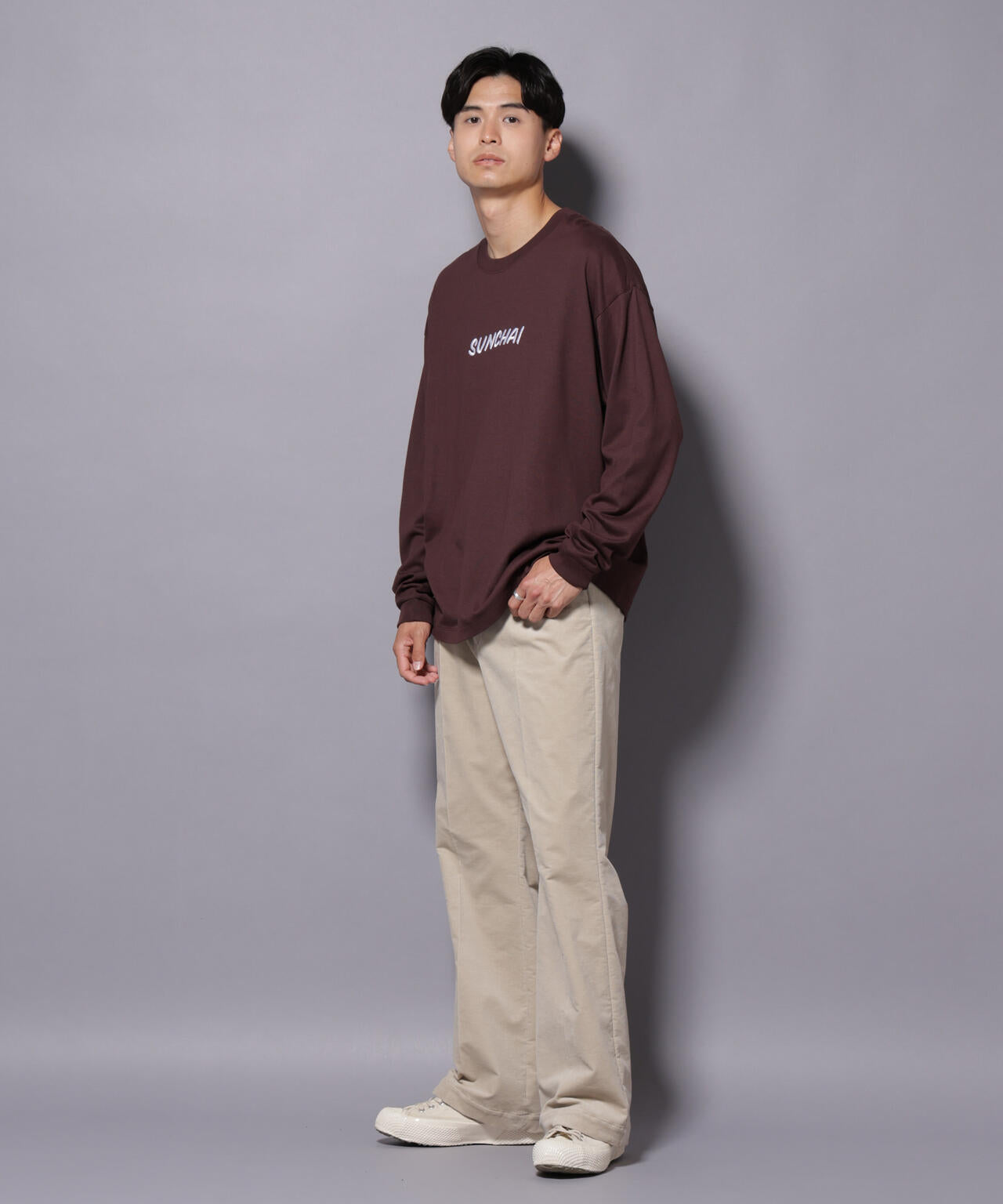 Anti Soaked(R)×SUNCHAI ロゴ刺繍 汗染み防止 Tシャツ長袖 6685223211