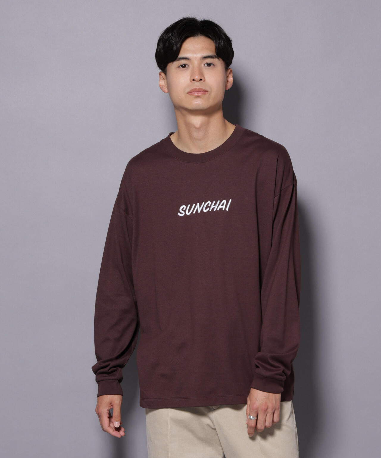Anti Soaked(R)×SUNCHAI ロゴ刺繍 汗染み防止 Tシャツ長袖 6685223211