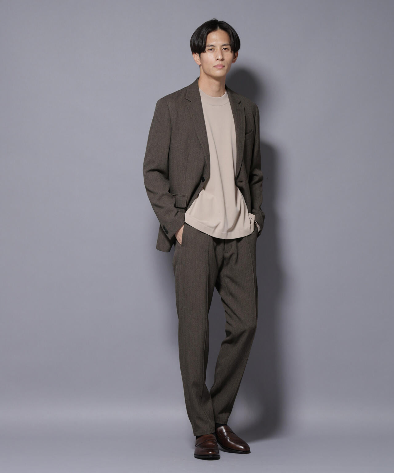 「N TROUSERS BASIC」 洗えるMIXツイードストレッチパンツ(セットアップ可) 6685229207