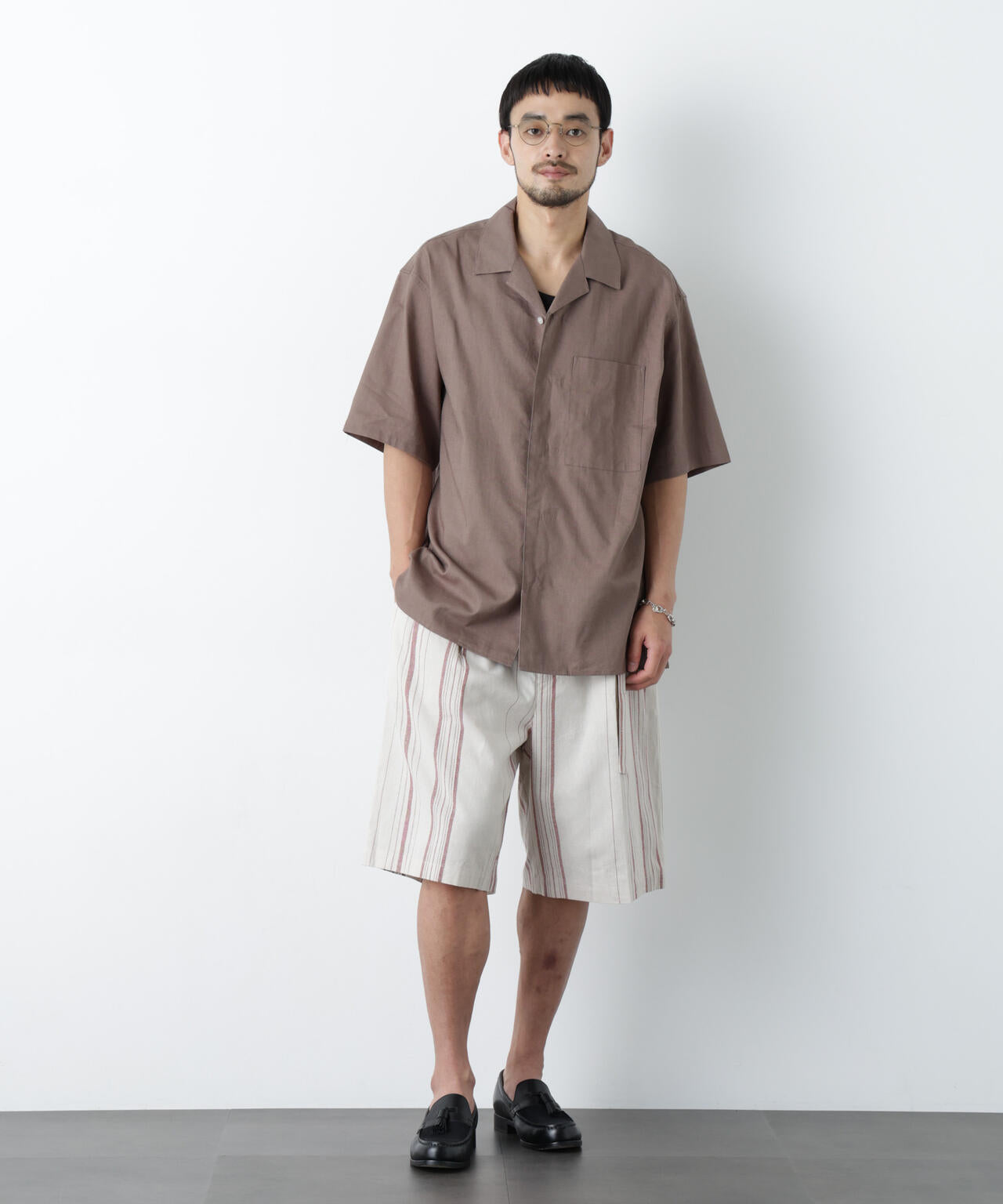 「FRENCH LINEN」 フライフロント半袖シャツ 6686121201