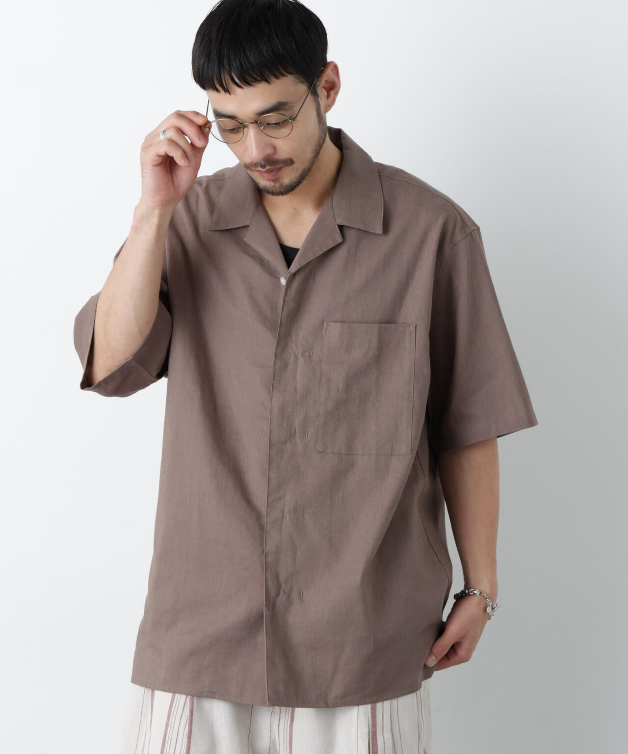 「FRENCH LINEN」 フライフロント半袖シャツ 6686121201