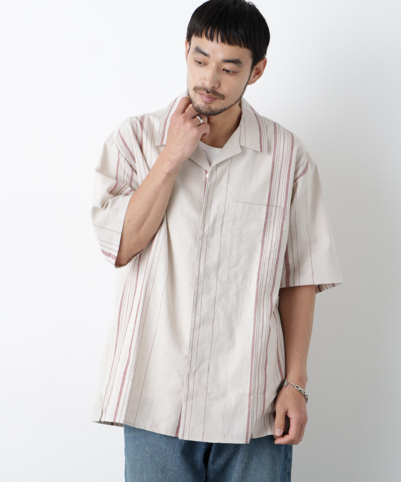 「FRENCH LINEN」 フライフロント半袖シャツ 6686121201