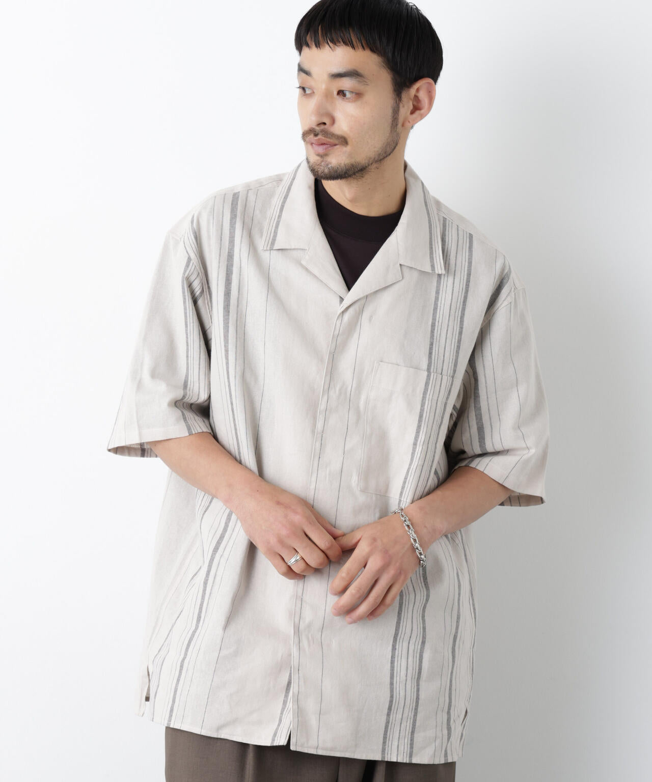 「FRENCH LINEN」 フライフロント半袖シャツ 6686121201