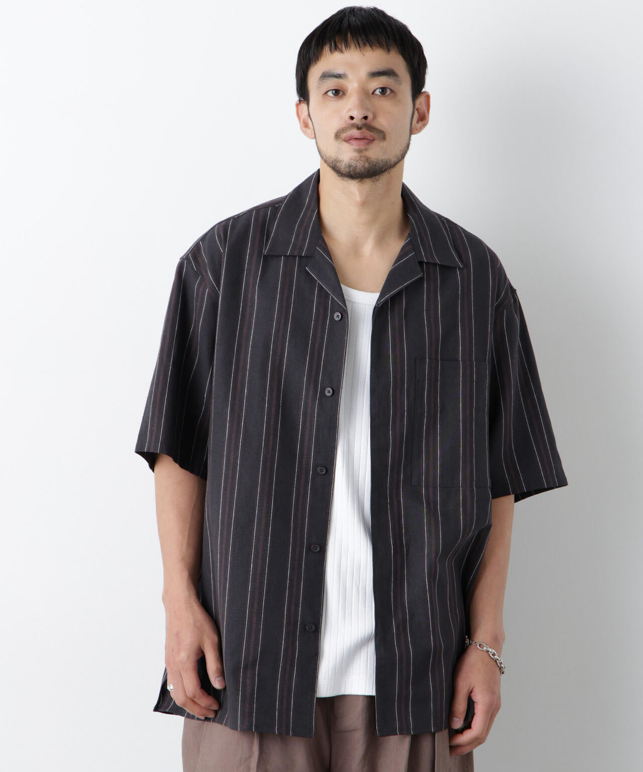 「FRENCH LINEN」 フライフロント半袖シャツ 6686121201