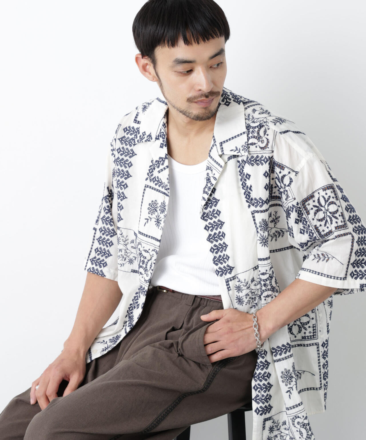 「OtoNANO」×masoret アイレット刺繍シャツ 6686121224