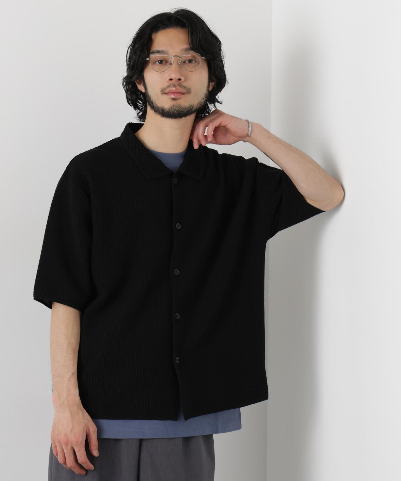 コットンシードステッチニットシャツ 6686122210