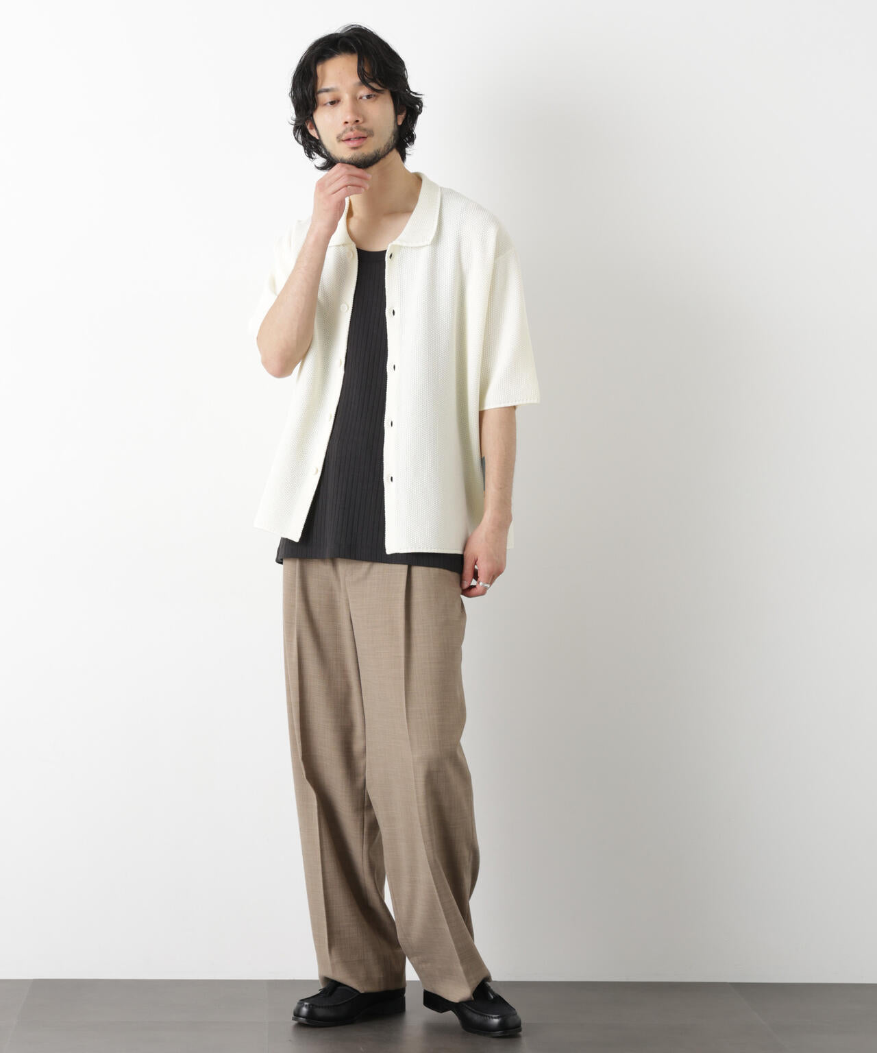 コットンシードステッチニットシャツ 6686122210