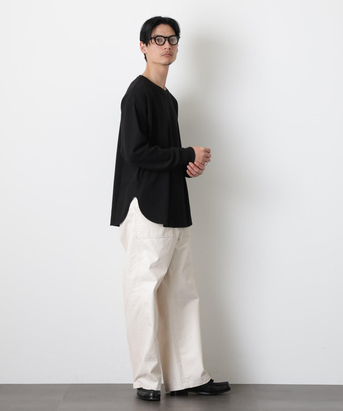 ミニワッフルクルーネックTシャツ 長袖 6686123213