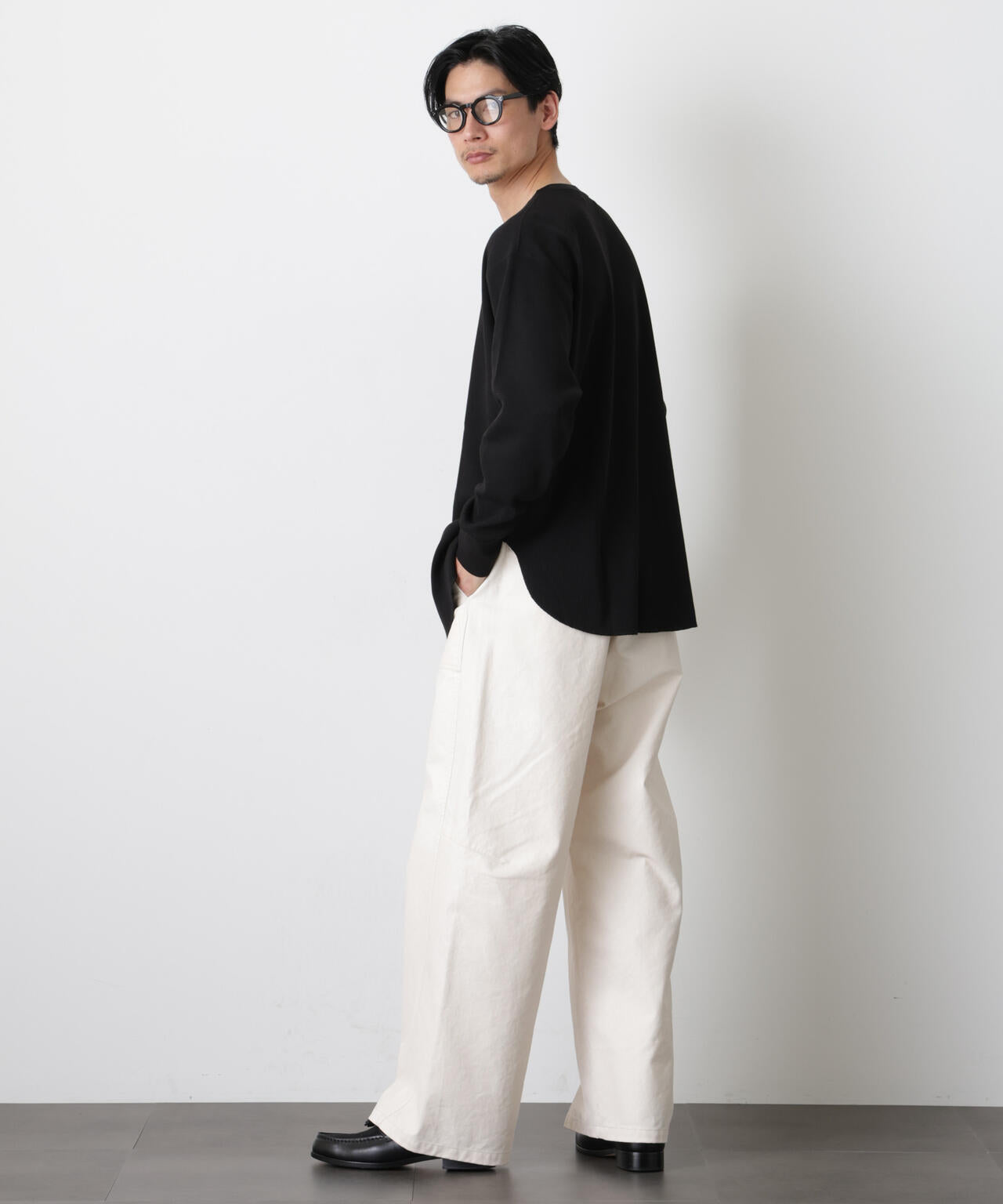 ミニワッフルクルーネックTシャツ 長袖 6686123213