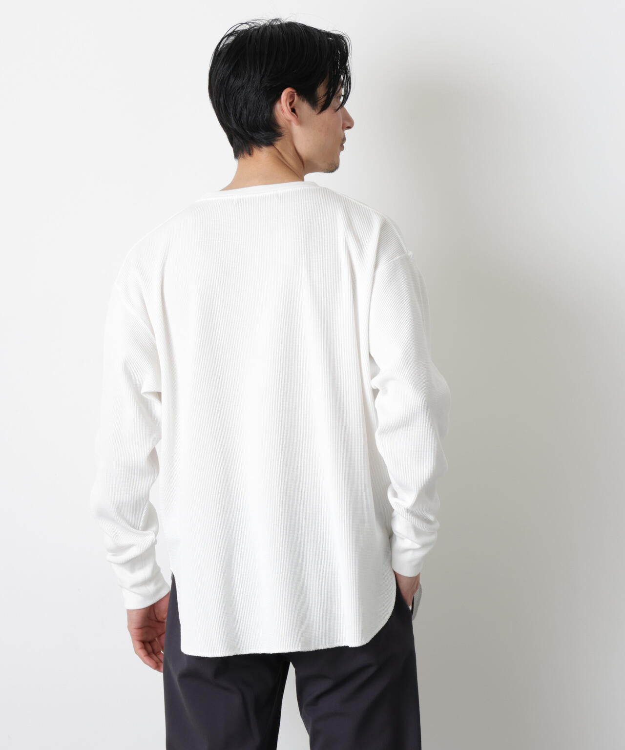 ミニワッフルクルーネックTシャツ 長袖 6686123213