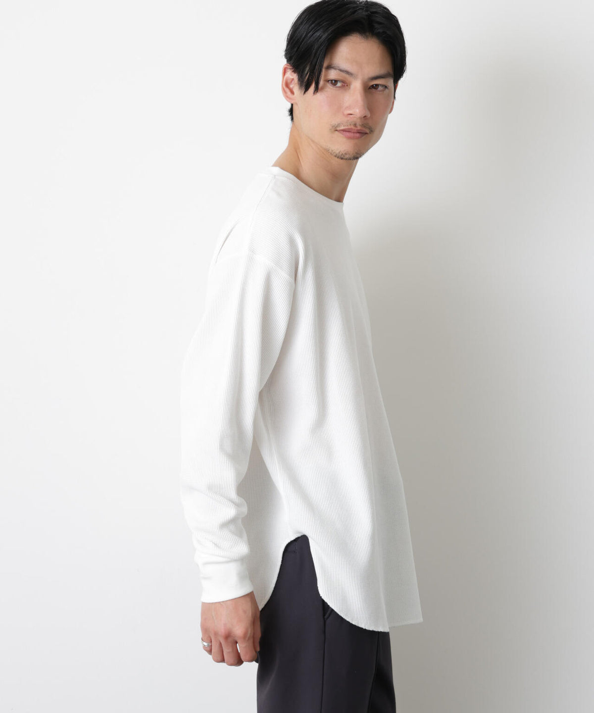 ミニワッフルクルーネックTシャツ 長袖 6686123213
