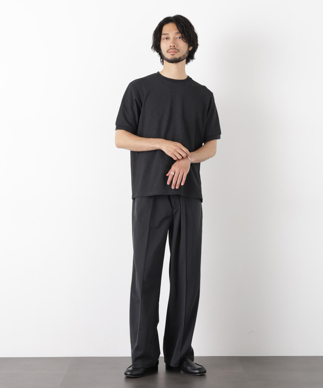 「モダンコンフォート」ヘリンボン クルーネックTシャツ 半袖 6686124243