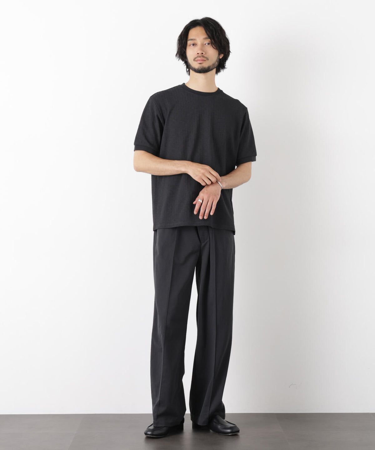 「モダンコンフォート」ヘリンボン クルーネックTシャツ 半袖 6686124243