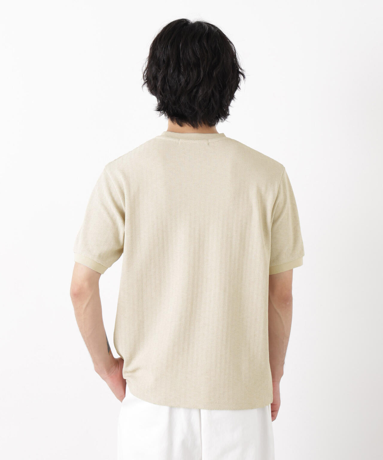 「モダンコンフォート」ヘリンボン クルーネックTシャツ 半袖 6686124243