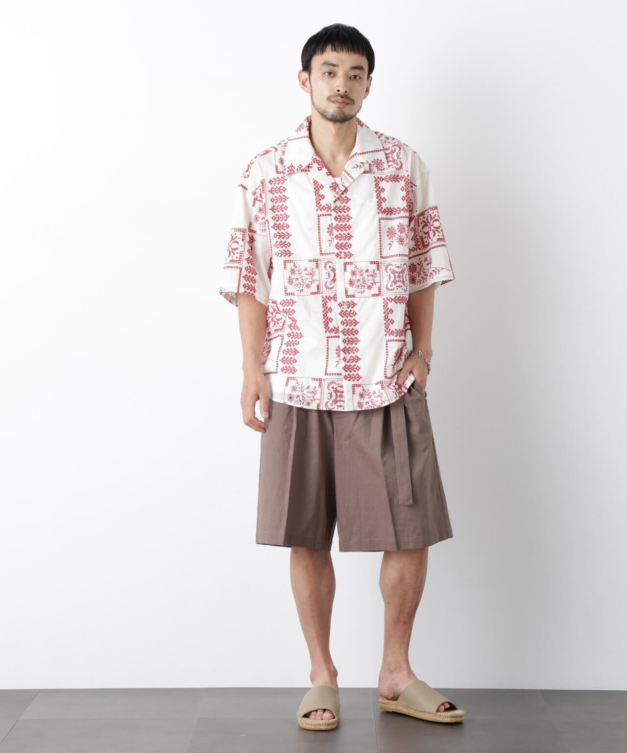 「FRENCH LINEN」 ベルテッドワイドショーツ 6686128201