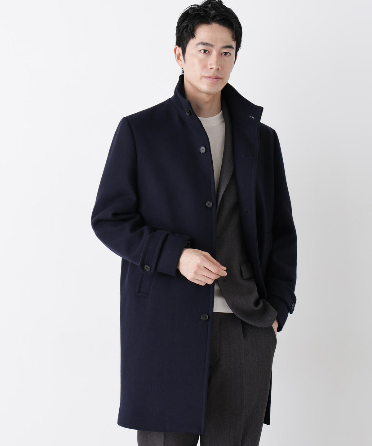 「NEW ON COAT」ウール/Nスタンドカラーコート 6686211204