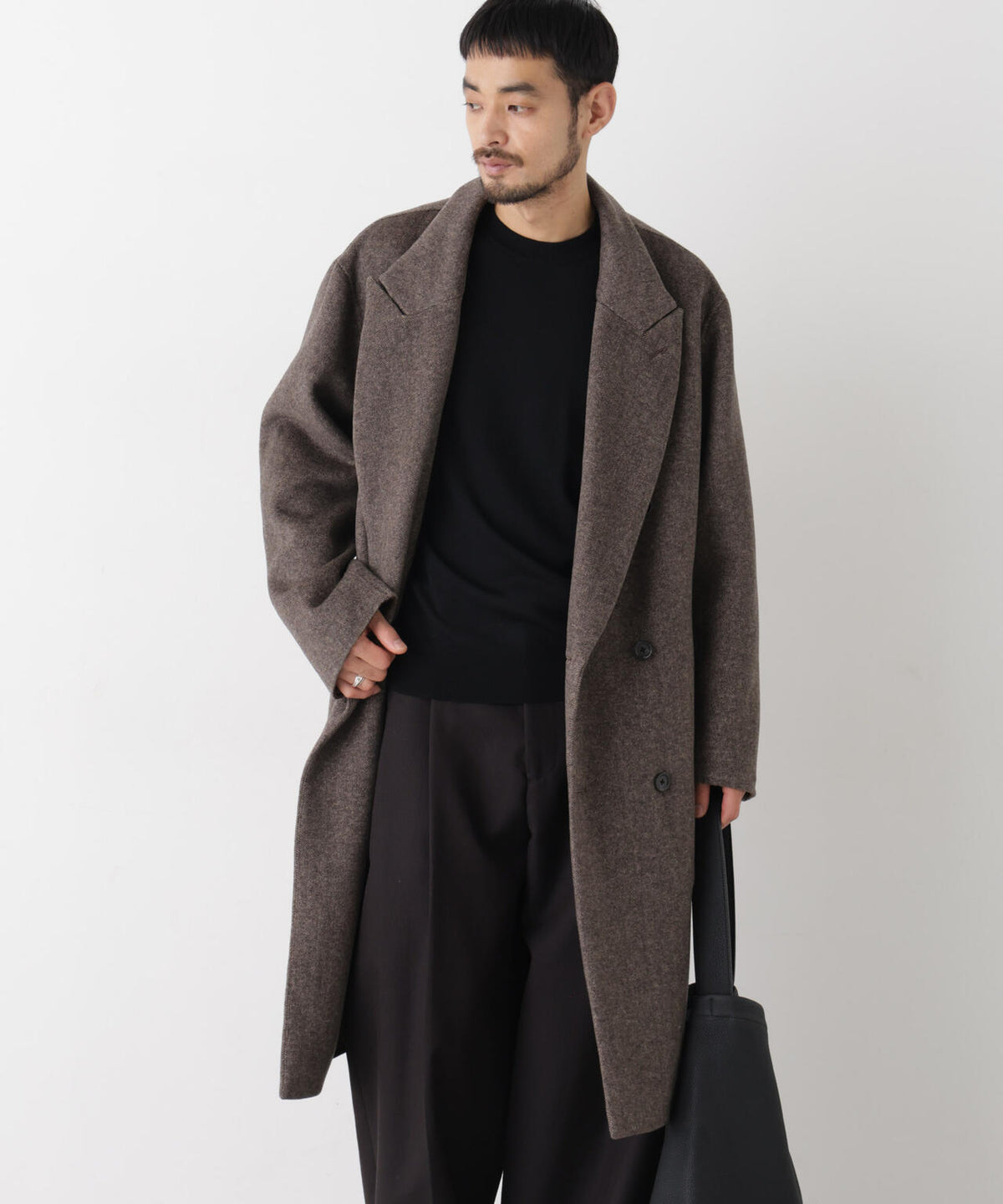 「ASSEMBLANC」 カシミヤブレンドリバーピークドラペルダブルコート 6686211209
