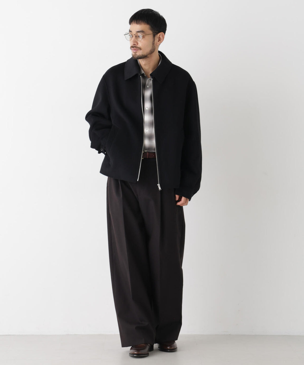 「ASSEMBLANC」 カシミヤブレンドリバーZIPブルゾン 6686212214