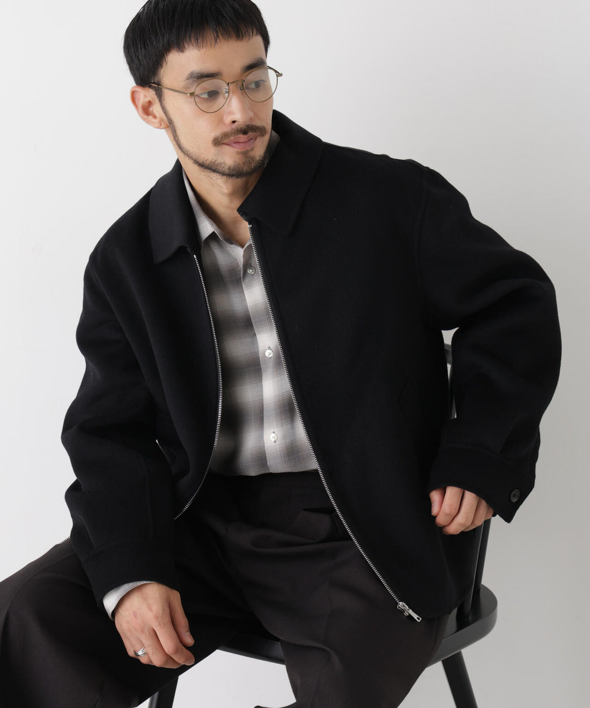 「ASSEMBLANC」 カシミヤブレンドリバーZIPブルゾン 6686212214