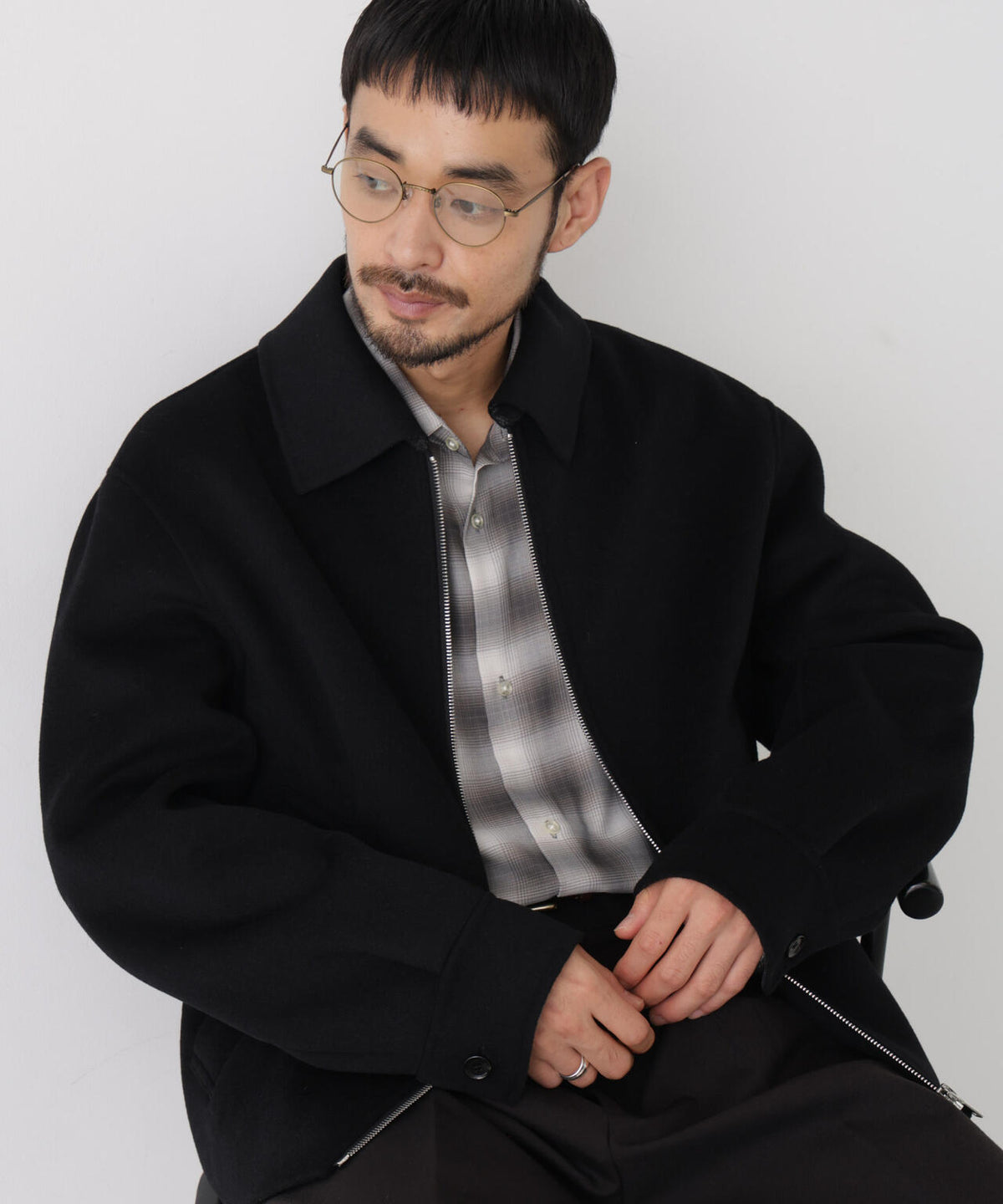 「ASSEMBLANC」 カシミヤブレンドリバーZIPブルゾン 6686212214